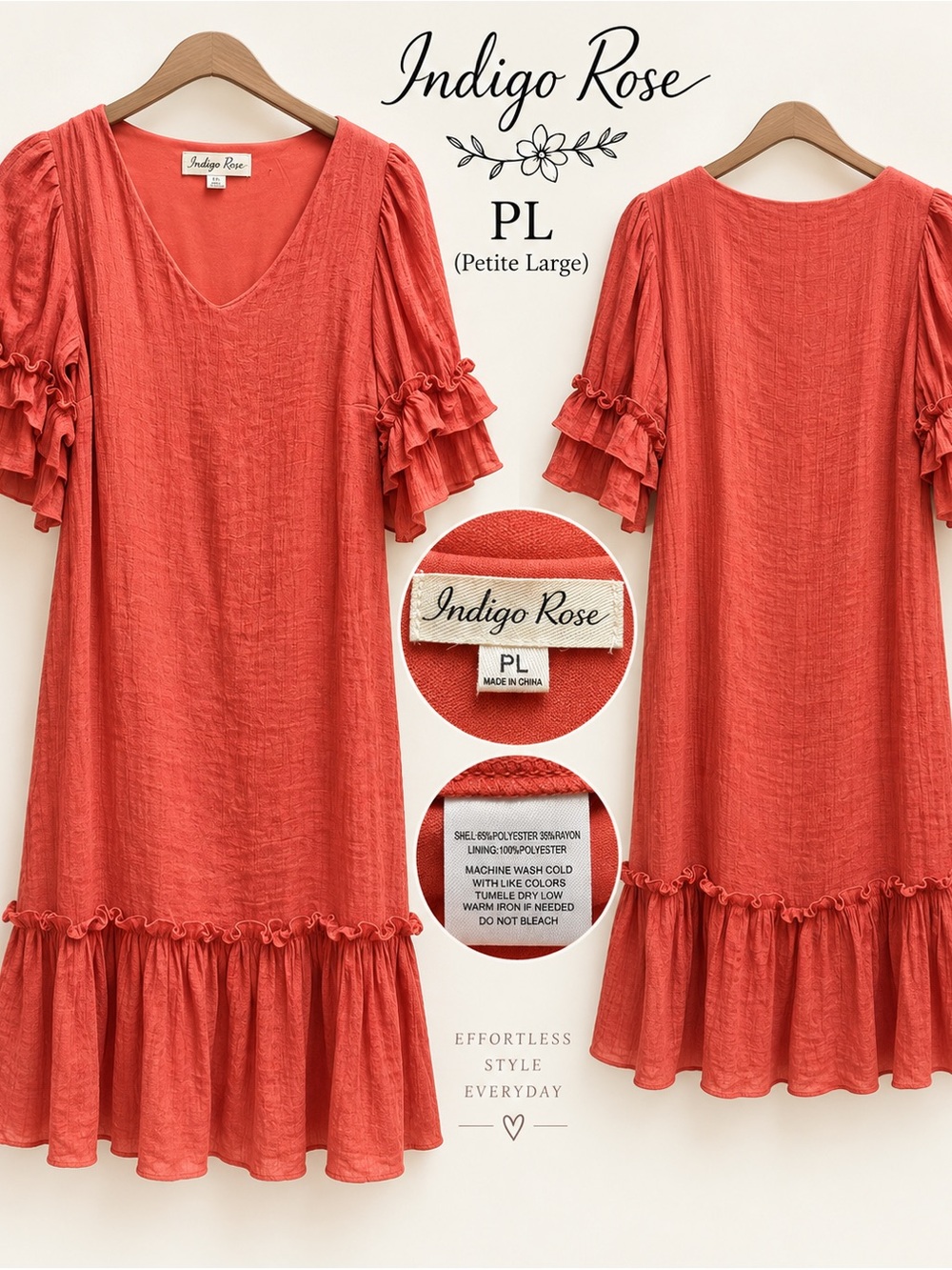 Indigo Rose Coral Ruffle Bell Sleeve Midi Dress Petite Large PL